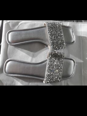 Silver Glitter Slide Sandals for Women